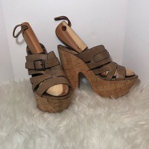 Sam Edelman Chase Cork Leather Platform Heels 8